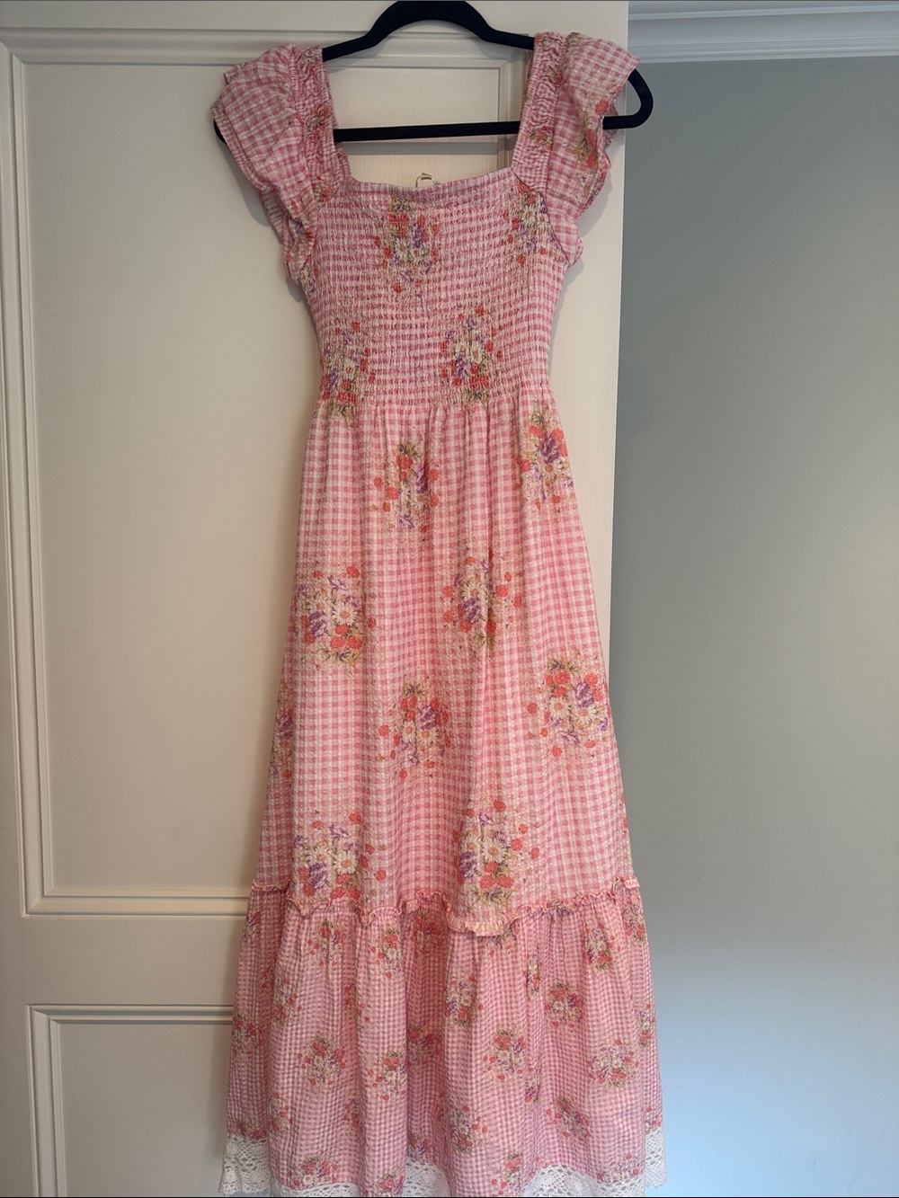 LoveShackFancy Pink Gingham Floral Maxi Dress - Picture 3 of 3